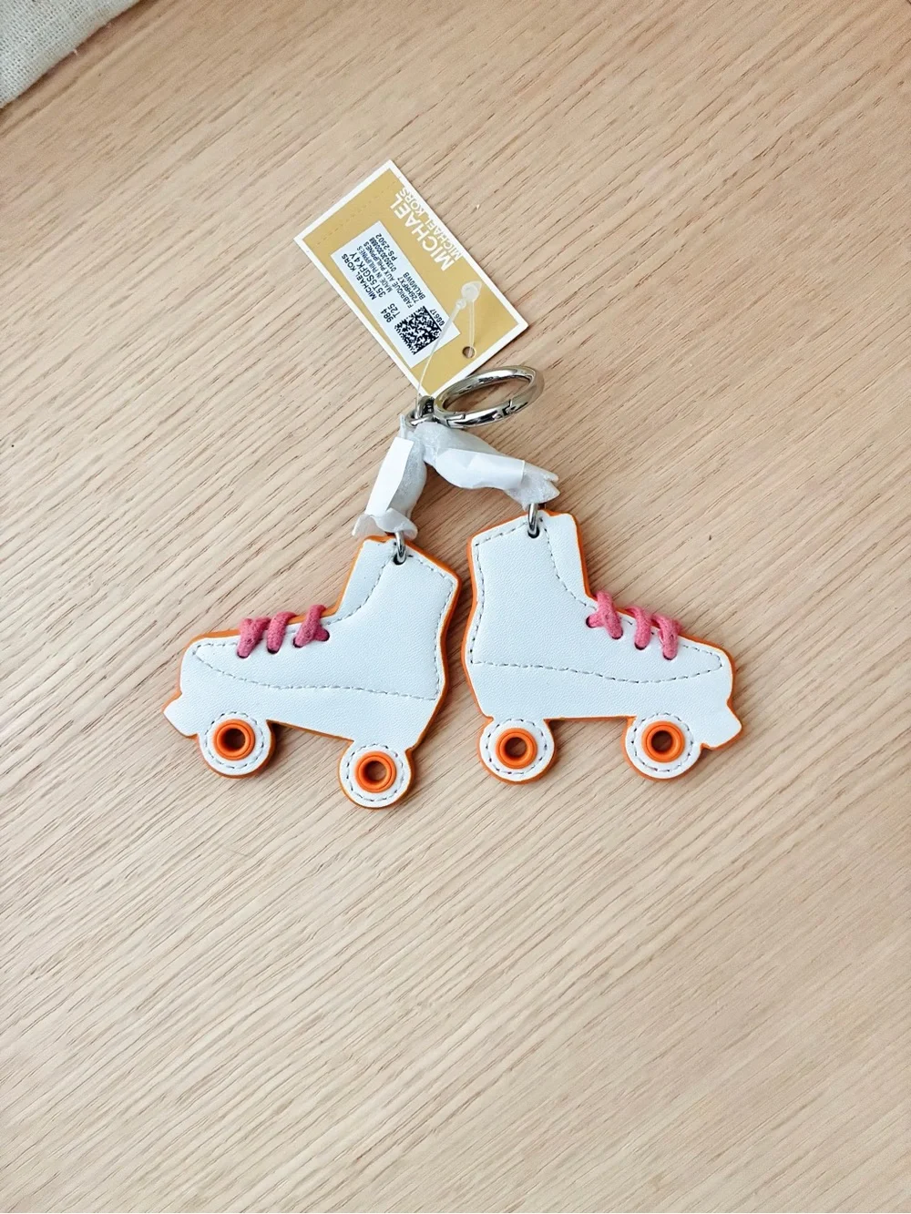 NWT🛼Michael Kors Roller Skate Key Fob Bag Charm Keychain Playful Gift White Pink